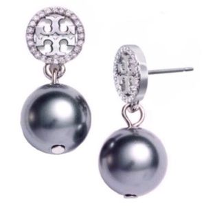 Tory Burch logo pearl drop earrings